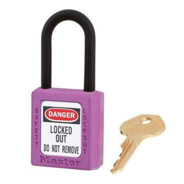Master Lock 406 Dielectric Zenex™ Thermoplastic Safety Padlock, 1-1/2in (38mm) Wide with 1-1/2in (38mm) Tall Nylon Shackle-Keyed-Master Lock-Purple-Keyed Alike-406KAPRP-KeyedAlike.com