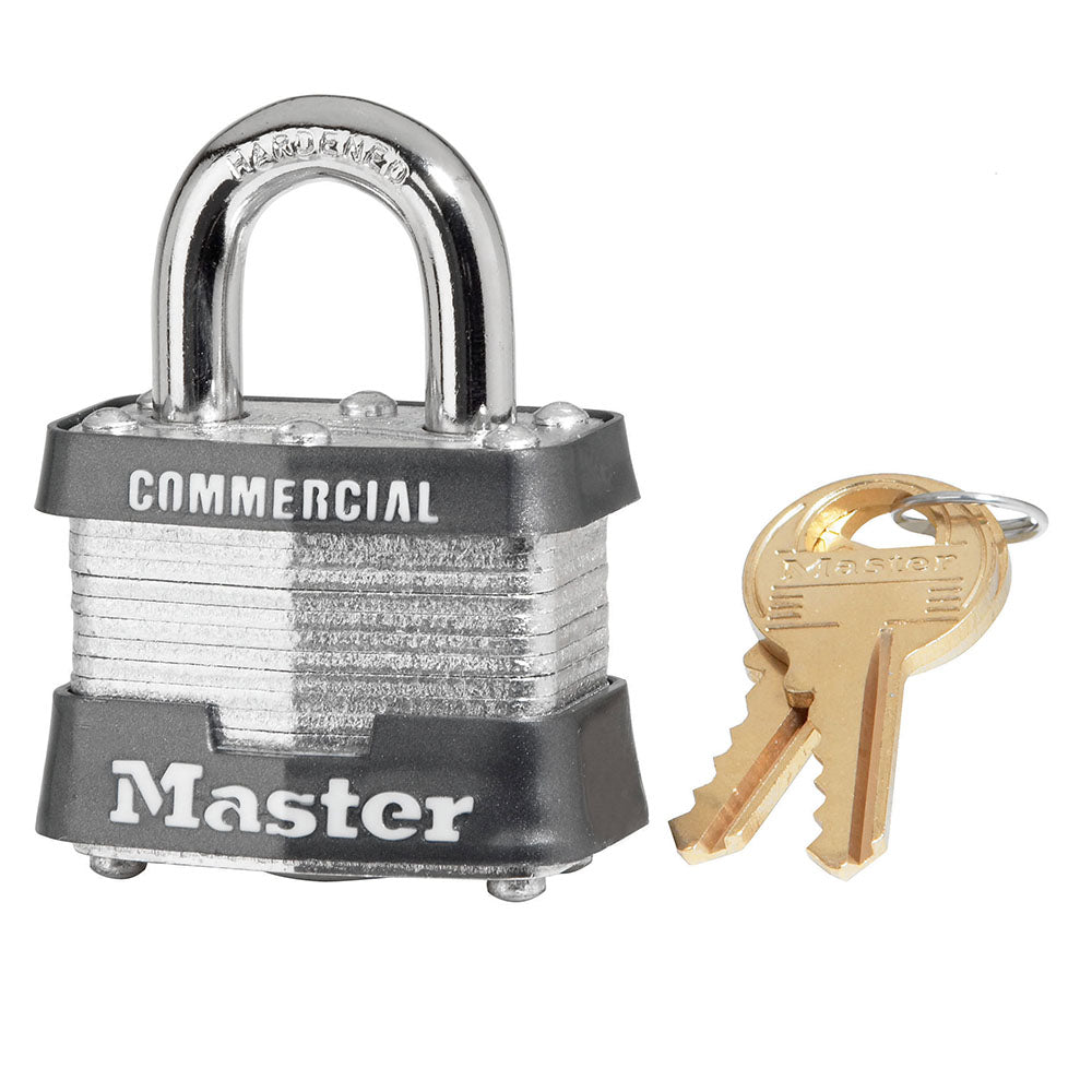 Master Lock 3 Laminated Steel Padlock 1-9/16in (40mm) Wide-Keyed-Master Lock-Steel - 3KA