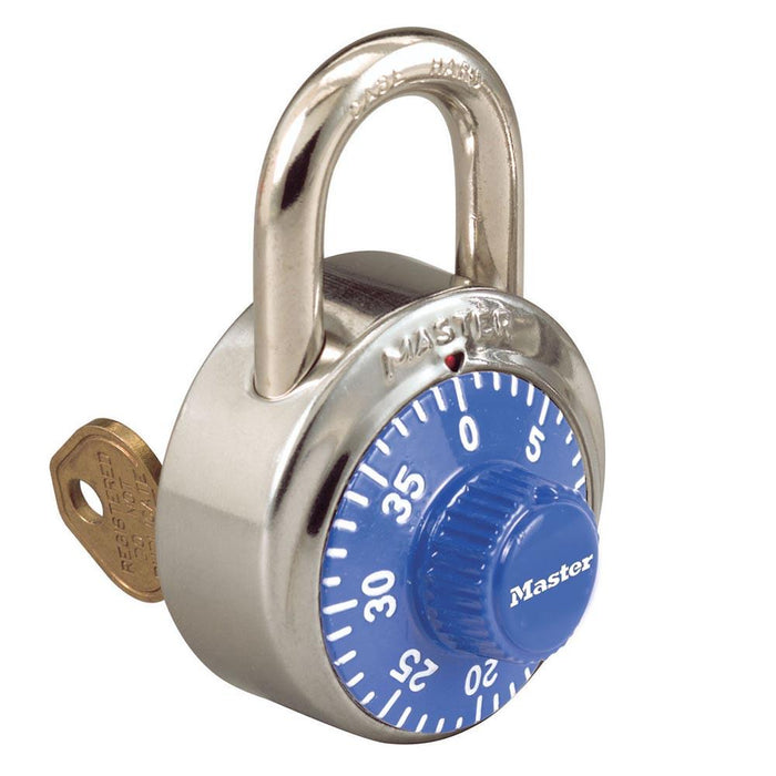 Master Lock 1525 General Security Combination Padlock with Key Control Feature and Colored Dial 1-7/8in (48mm) Wide-1525-Master Lock-Blue-1525BLU-KeyedAlike.com
