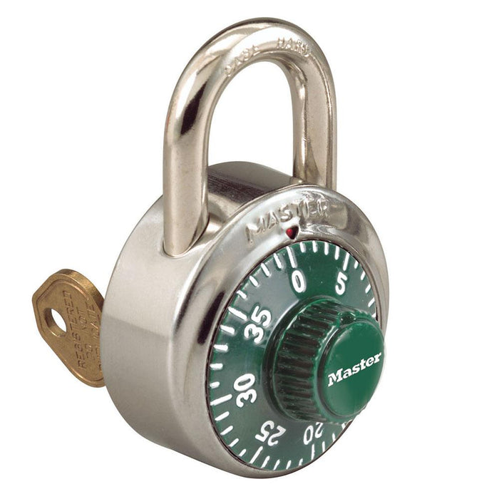 Master Lock 1525 General Security Combination Padlock with Key Control Feature and Colored Dial 1-7/8in (48mm) Wide-1525-Master Lock-Green-1525GRN-KeyedAlike.com