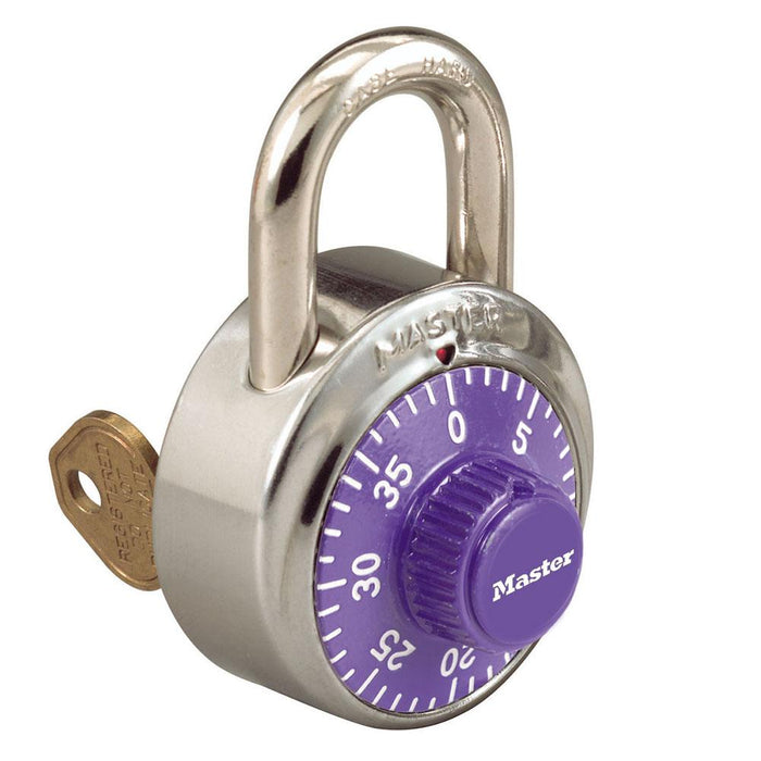 Master Lock 1525 General Security Combination Padlock with Key Control Feature and Colored Dial 1-7/8in (48mm) Wide-1525-Master Lock-Purple-1525PRP-KeyedAlike.com