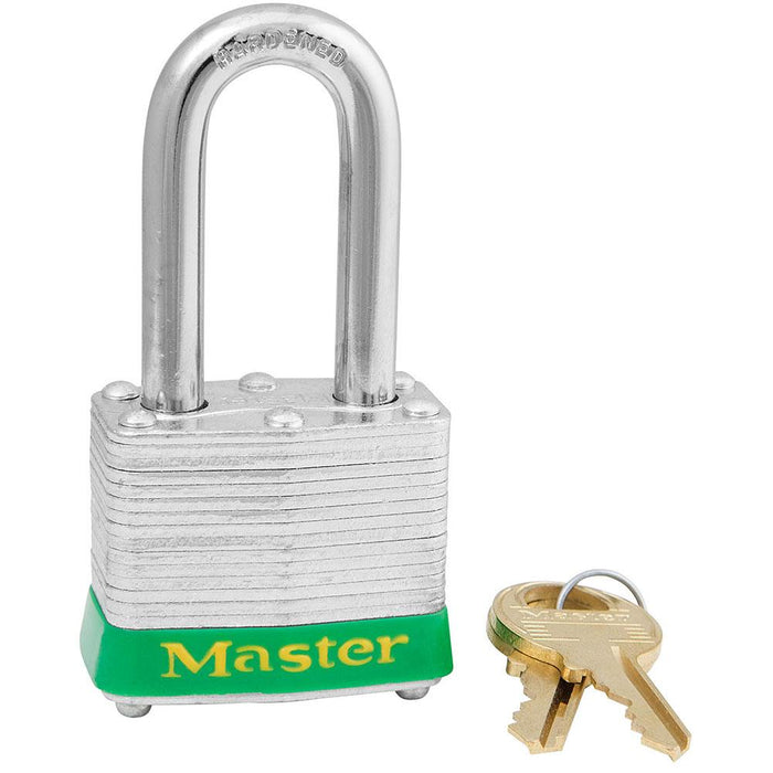Master Lock 3 Laminated Steel Padlock 1-9/16in (40mm) Wide-Keyed-Master Lock-Green-Keyed Alike-3KALFGRN-MasterLocks.com