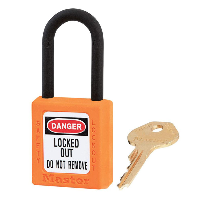 Master Lock 406 Dielectric Zenex™ Thermoplastic Safety Padlock, 1-1/2in (38mm) Wide with 1-1/2in (38mm) Tall Nylon Shackle-Keyed-Master Lock-Orange-Keyed Alike-406KAORJ-KeyedAlike.com