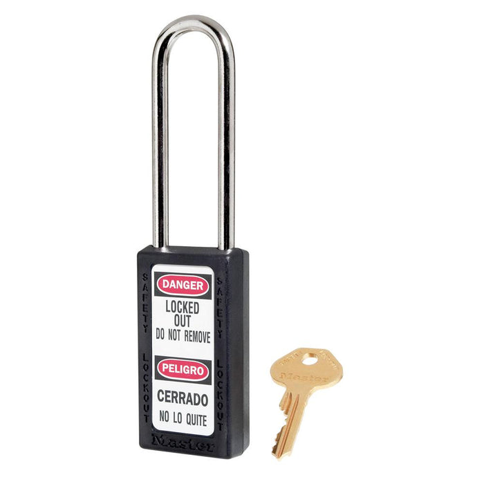 Master Lock 411 Zenex™ Thermoplastic Safety Padlock, 1-1/2in (38mm) Wide with 1-1/2in (38mm) Tall Shackle-Keyed-Master Lock-Black-Keyed Alike-411KALTBLK-KeyedAlike.com