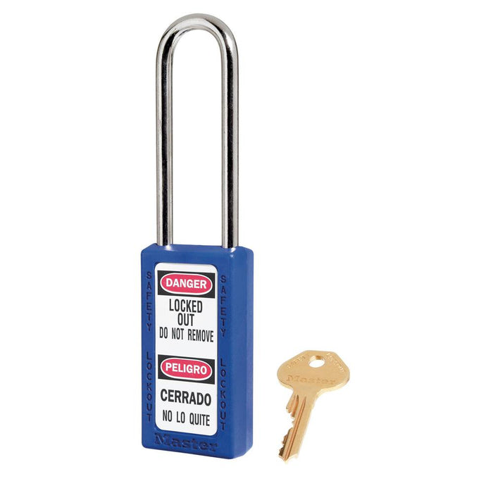 Master Lock 411 Zenex™ Thermoplastic Safety Padlock, 1-1/2in (38mm) Wide with 1-1/2in (38mm) Tall Shackle-Keyed-Master Lock-Blue-Keyed Alike-411KALTBLU-KeyedAlike.com