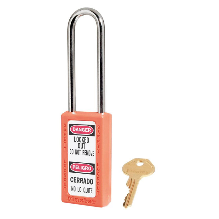 Master Lock 411 Zenex™ Thermoplastic Safety Padlock, 1-1/2in (38mm) Wide with 1-1/2in (38mm) Tall Shackle-Keyed-Master Lock-Orange-Keyed Alike-411KALTORJ-KeyedAlike.com