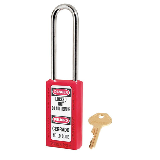 Master Lock 411 Zenex™ Thermoplastic Safety Padlock, 1-1/2in (38mm) Wide with 1-1/2in (38mm) Tall Shackle-Keyed-Master Lock-Red-Keyed Alike-411KALTRED-KeyedAlike.com