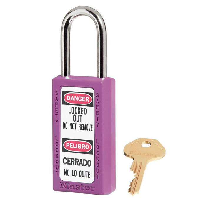 Master Lock 411 Zenex™ Thermoplastic Safety Padlock, 1-1/2in (38mm) Wide with 1-1/2in (38mm) Tall Shackle-Keyed-Master Lock-Purple-Keyed Alike-411KAPRP-KeyedAlike.com