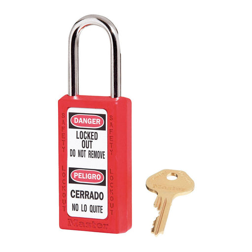 Master Lock 411 Zenex™ Thermoplastic Safety Padlock, 1-1/2in (38mm) Wide with 1-1/2in (38mm) Tall Shackle-Keyed-Master Lock-Red-Keyed Alike-411KARED-KeyedAlike.com