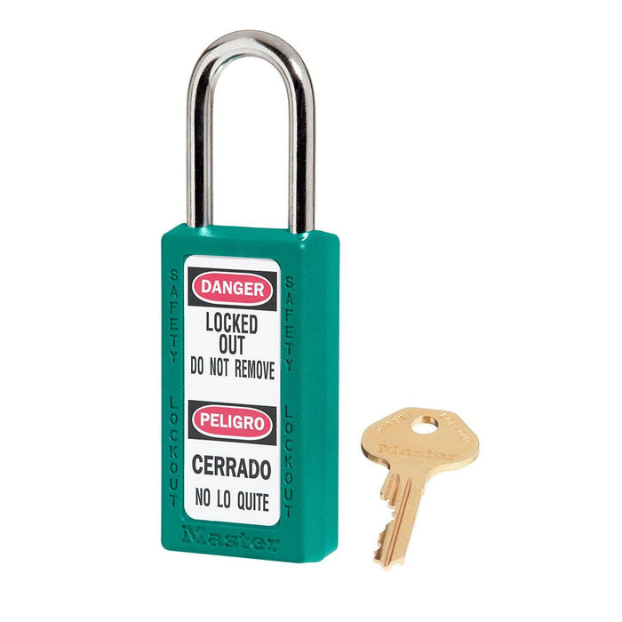 Master Lock 411 Zenex™ Thermoplastic Safety Padlock, 1-1/2in (38mm) Wide with 1-1/2in (38mm) Tall Shackle-Keyed-Master Lock-Teal-Keyed Alike-411KATEAL-KeyedAlike.com