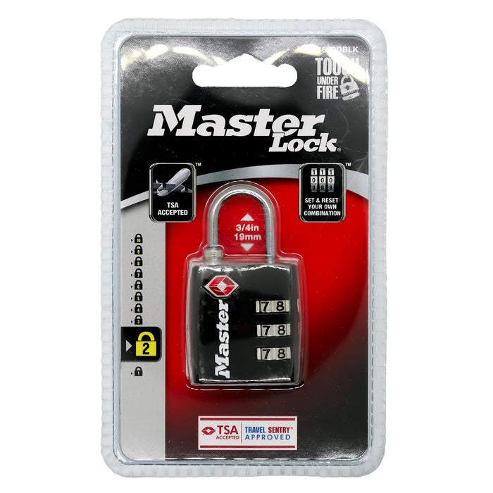 Master Lock 4680DBLK TSA-Accepted Combination Padlock 1-3/16in (30mm) Wide-Combination-Master Lock-4680DBLK-KeyedAlike.com