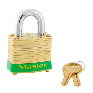 Master Lock 4 Laminated Brass Padlock 1-9/16in (40mm) wide-Master Lock-Green-3/4in-4KAGRN-KeyedAlike.com