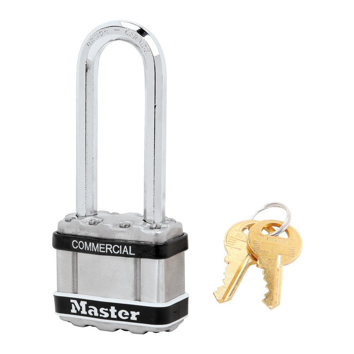 Master Lock M1 Commercial Magnum Laminated Steel Padlock with Stainless Steel Body Cover 1-3/4in (44mm) Wide-Keyed-Master Lock-Keyed Alike-2-1/2in (64mm)-M1KALJSTS-KeyedAlike.com