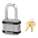 Master Lock M5 Commercial Magnum Laminated Steel Padlock with Stainless Steel Body Cover 2in (51mm) Wide-Keyed-Master Lock-1-1/2in (38mm)-M5KALFSTS-KeyedAlike.com